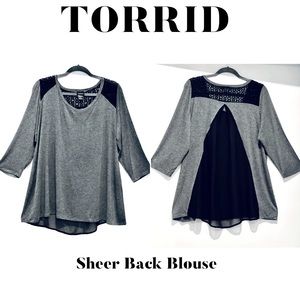 TORRID Gray & Black Sheer Back Blouse